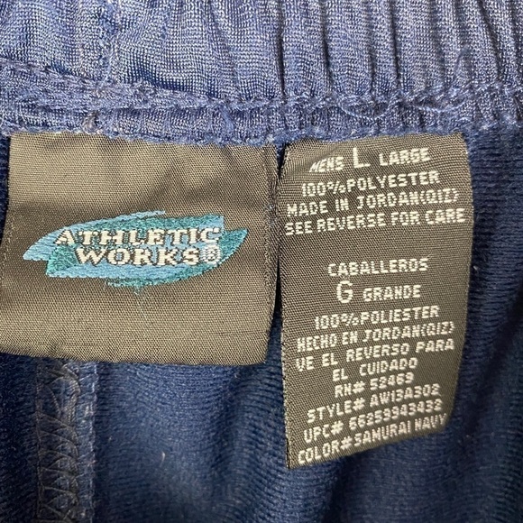 Athletic Works Blue Drawstring Shorts Men's Large Side Stripes Elastic Waistband - Picture 6 of 7